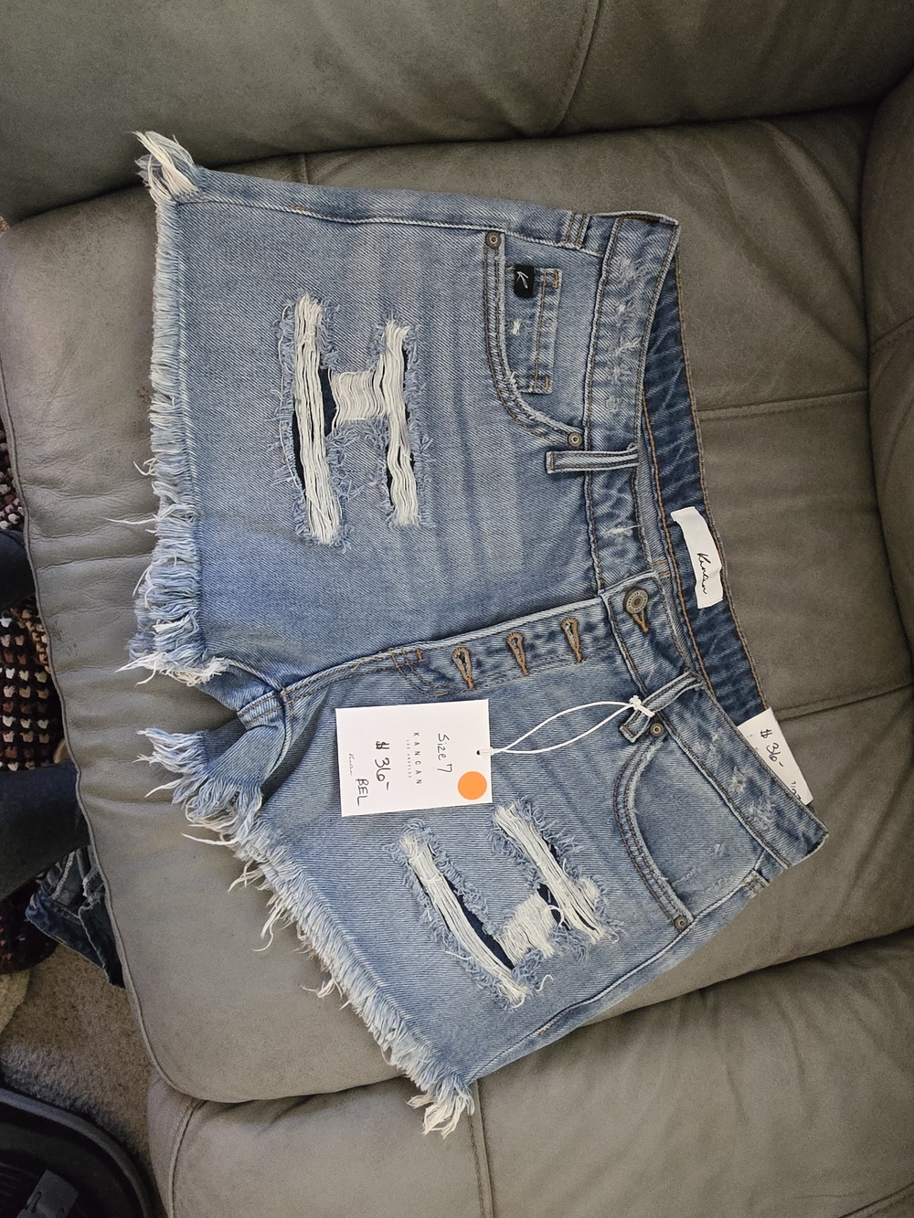 KanCan Mid-Rise Distressed Denim Shorts - Light Blue 7/27